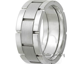 Mens White Gold Wedding Bands, Satin Finish and Shiny Finish Mens Wedding Rings, 8mm 10K 14K 18K Solid White Gold Mens Wedding Bands