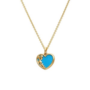 14K Yellow Gold Turquoise Heart Necklace,  Heart Necklace, Heart Charm, Turquoise Necklace, Heart Pendant
