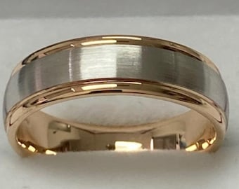 Two Tone Gold Wedding Bands, Mens Wedding Rings, Mens Wedding Bands, 7mm 10K 14K 18K Solid White and Yellow Gold Wedding Bands