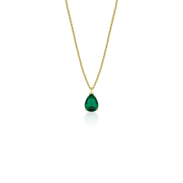 Emerald Solitaire Necklace, 14K Solid Yellow Gold Emerald Necklace, Pear Shape Emerald Necklace, May Birthstone, Green Emerald, Gemstone
