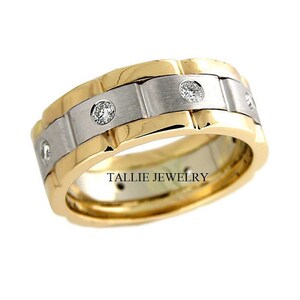 Platinum Mens Wedding Bands, Platinum Diamond Wedding Rings, 18K Solid Yellow Gold & Platinum Wedding Bands, Two Tone Rings