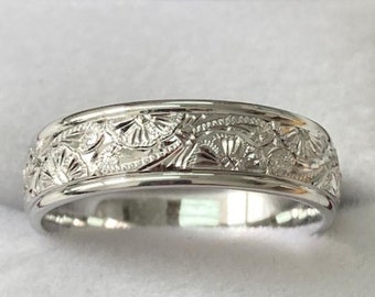 Hand Engraved Platinum Mens Wedding Band, Platinum Mens Wedding Ring,  Hand Engraved Bands,  Platinum Wedding Band,  Rings for Men