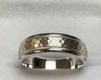 Hammered Finish Platinum Wedding Band,  Platinum Mens Wedding Rings , 6mm Platinum Mens Wedding Bands