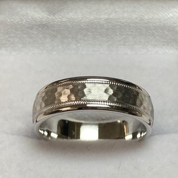 Hammered Finish Platinum Wedding Band,  Platinum Mens Wedding Rings , 6mm Platinum Mens Wedding Bands