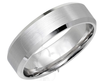 6mm 10K 14K 18K Solid White Gold Wedding Bands, Satin Finish Beveled Edge Mens Wedding Ring,  Wedding Band ,Comfort Fit , Polished