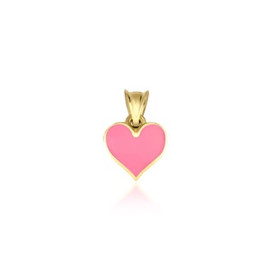 Heart Necklace, 14K Solid Yellow Gold Pink Heart Necklace, Minimalist Heart Pendant, Enamel Dainty Heart Necklace, Heart Charm