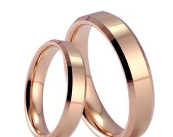 His and Hers Wedding Bands, Matching Wedding Rings Set, 10K 14K 18K Solid Rose Gold Mens and Womens Wedding Bands