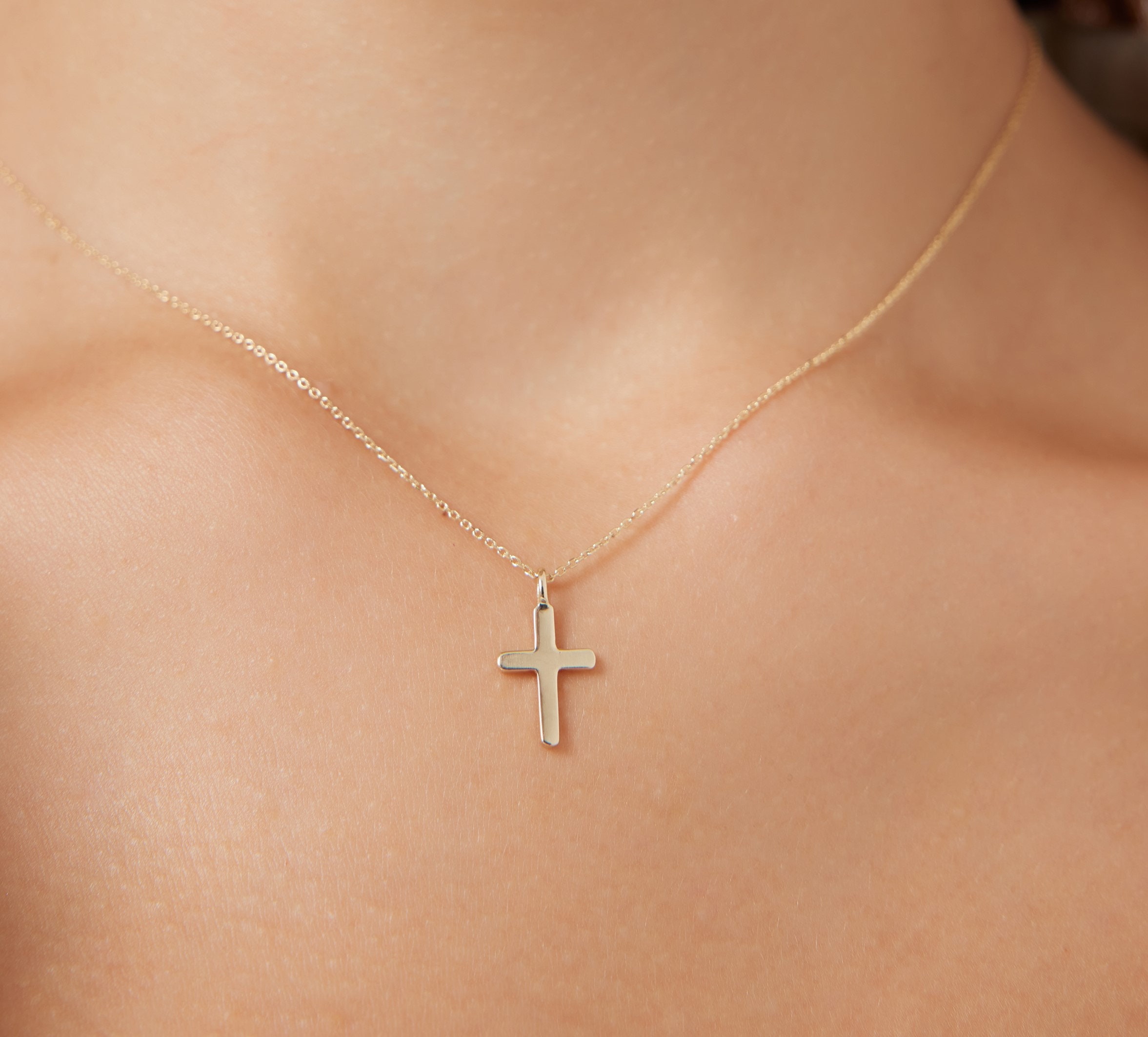 Small Cross Necklace 14K Solid White Gold Cross Necklace Cross