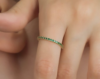 14K Gold Full Eternity Emerald Wedding Band ,Womens Wedding Rings, Emerald Ring , May Birthstone,  Gemstone, Green Emerald