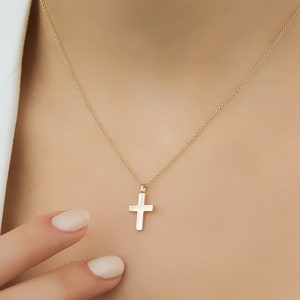 14K Solid Yellow Gold Cross Necklace, Small Cross Necklace, Cross Pendant, Minimalist Cross Necklace, Crucifix Cross Necklace, Baptism Gift