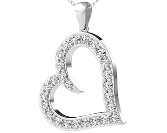 Diamond Heart Necklace, 14K Solid White Gold 0.55 Carat Natural Diamond Heart Necklace, Diamond Heart Pendant, Open Heart Necklace