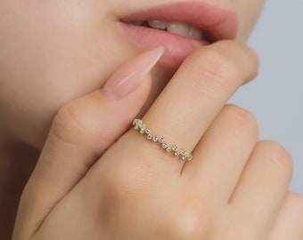 14K Gold Diamond Wedding Ring, Minimalist Diamond Cluster Ring ,Diamond Cocktail Ring, Ring For Womens ,Diamond Wedding Bands, Stacking Ring