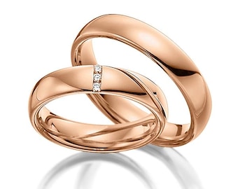 5mm 10K 14K 18K Solid Rose Gold Mens and Womens Wedding Bands, His and Hers Diamond Wedding Rings Set, Matching Wedding Bands Rings