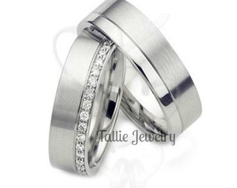 His and Hers Platinum Wedding Bands,   Matching Wedding Rings Set ,  Diamond Eternity Wedding Bands