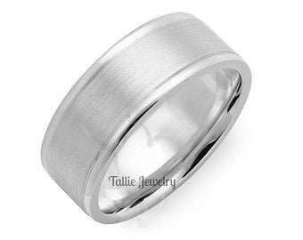 8mm Satin Finish Platinum Mens Wedding Bands,  Platinum Mens Wedding Rings, Rings for Men, Platinum Rings