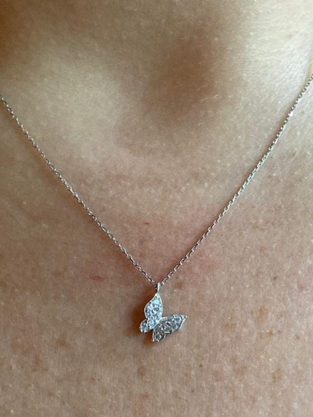 Butterfly Necklace, 14K White Gold Butterfly Necklace ,Diamond CZ