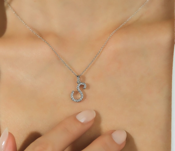 14K White Gold Diamond Initial Necklace 0.25 Carat Natural