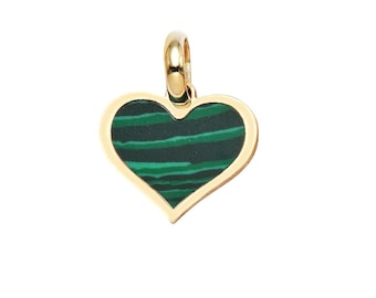 14K Yellow Gold Malachite Heart Necklace, Green Malachite Heart Necklace, Heart Pendant, Minimalist Heart Necklace, Valentines Days Gifts