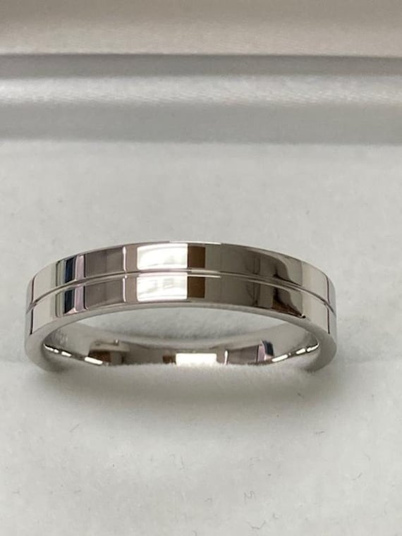 4mm 10K 14K 18K Solid White Gold Wedding Bands, Shiny Finish Mens