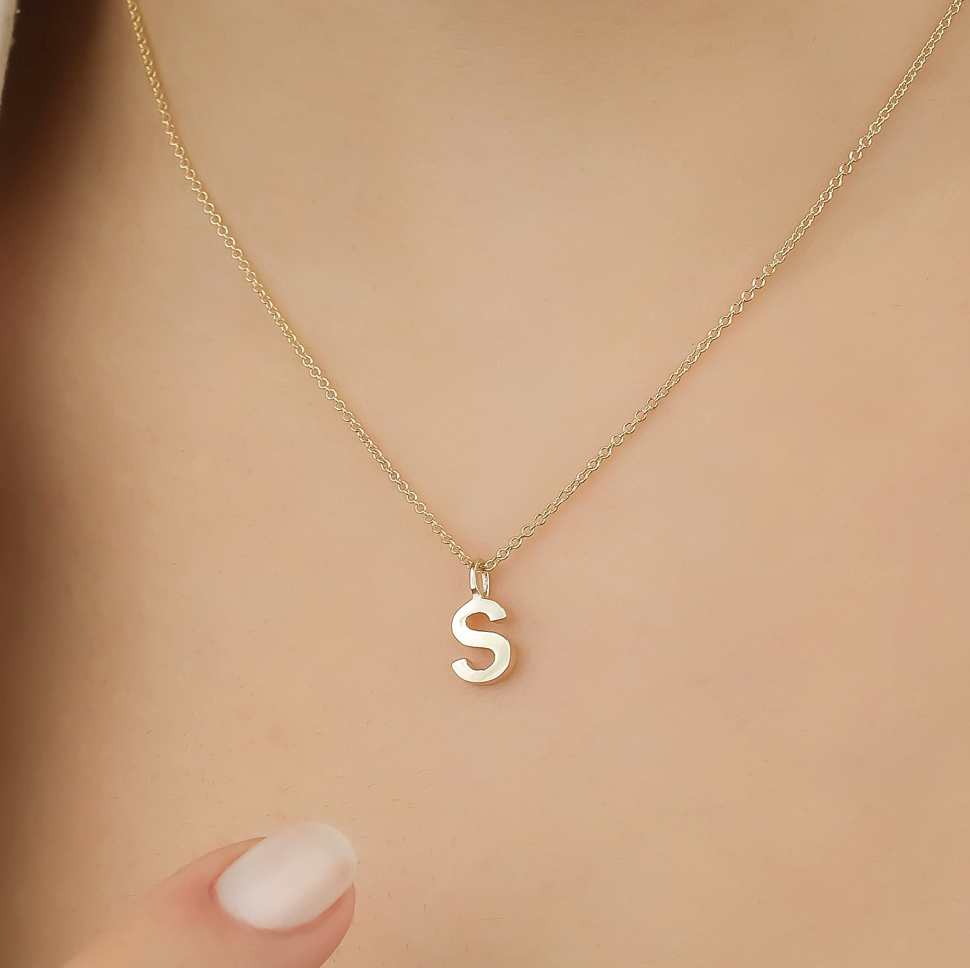 Letter S Pendant Necklace in Gold