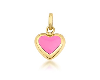 14K Yellow Gold Puffed Heart Pendant or Necklace, Pink Heart Necklace, Minimalist Heart Necklace, Heart Pendant, Valentines Days