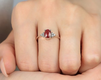 14K Yellow Gold Oval Ruby and Diamond Ring, Engagement Rings, Womens Wedding Rings, Wedding Bands, Gemstone Rings, July Birthstone