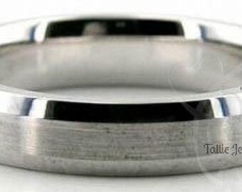 Platinum Wedding Bands , Platinum Wedding Rings , 4mm Satin Finish Beveled Edge Platinum Mens Wedding Bands, Rings for Men, Gifts for Him