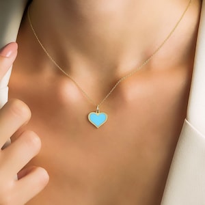 14K Yellow Gold Heart Necklace, Turquoise Heart Necklace, Layering Necklace, Gold Heart Pendant, Turquoise Necklace, Gifts For Her