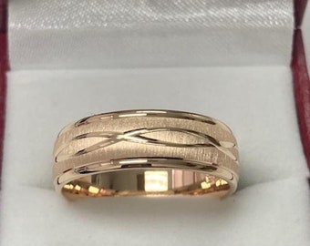 Yellow Gold Mens Wedding Band, Brushed Finish Mens Wedding Ring, 7mm 10K 14K 18K Solid Yellow Gold Wedding Bands, Rings for Men