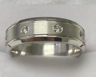 Mens Wedding Bands, Mens Wedding Rings, 6mm 10K 14K 18K Solid White Gold Diamond Wedding Bands, Diamond Wedding Ring, Rings for Men