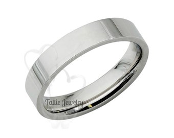 Platinum Wedding Band, Platinum Wedding Ring, 4mm Comfort Fit Flat Platinum Mens & Womens Wedding Bands, Rings for Men, Rings for Women