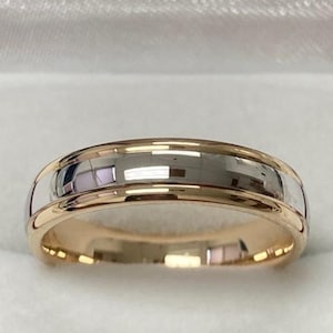 Anillo de bodas para hombre, anillo de bodas para hombre, 5 mm, oro blanco y amarillo de 10 quilates, 14 quilates y 18 quilates, anillos para hombre y mujer, anillos de bodas de oro bicolor.
