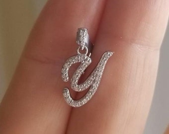 Diamond Letter Necklace, 14K White Gold Diamond Initial Necklace , 0.35 Carat Diamond Initial Pendant  ,Script Letter Y Necklace