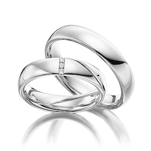 5mm 10K 14K 18K Solid White Gold Diamond Wedding Bands, His and Hers Wedding Rings Set, Matching Wedding BandsMens and Womens Dimaond Rings