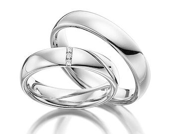 5mm 10K 14K 18K Solid White Gold Diamond Wedding Bands, His and Hers Wedding Rings Set, Matching Wedding BandsMens and Womens Dimaond Rings