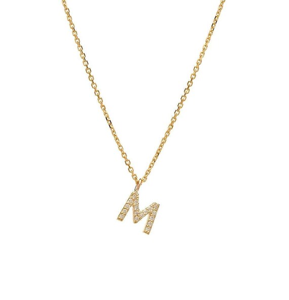 14K Solid White Gold Diamond Initial 