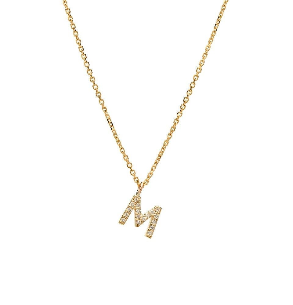 Diamond Letter M Pendant Necklace in 14k Yellow Gold