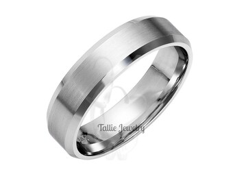 6mm Satin Finish Beveled Edge Platinum Mens Wedding Bands, Platinum Mens Wedding Rings, Platinum Rings, Rings for Men