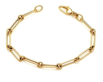 14K Yellow Gold Paperclip Bracelet, 4.5mm Link Bracelet, Cable Chain Bracelet, Rolo Chain Bracelet, Gold Bracelet