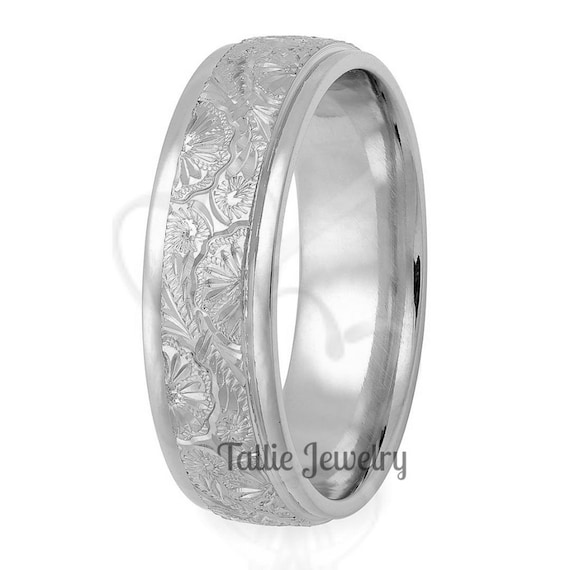 Buy Hand Engraved Platinum Mens Wedding Band, Platinum Mens