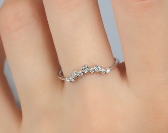 14K White Gold Diamond Wedding Bands ,Minimalist Diamond Ring, Diamond Cluster Ring, Rings for Women, Diamond Wedding Rings