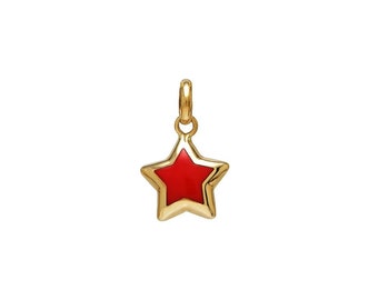 14K Yellow Gold Puffed Star Necklace, Red Coral Puffed Star Necklace, Star Pendant, Minimalist Star Necklace, Puffed Star Charm