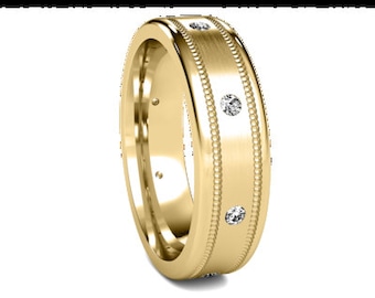 6mm 10K 14K 18K Solid Yellow Gold Wedding Bands, Diamond Mens Wedding Ring,  Mens Diamond Wedding Band