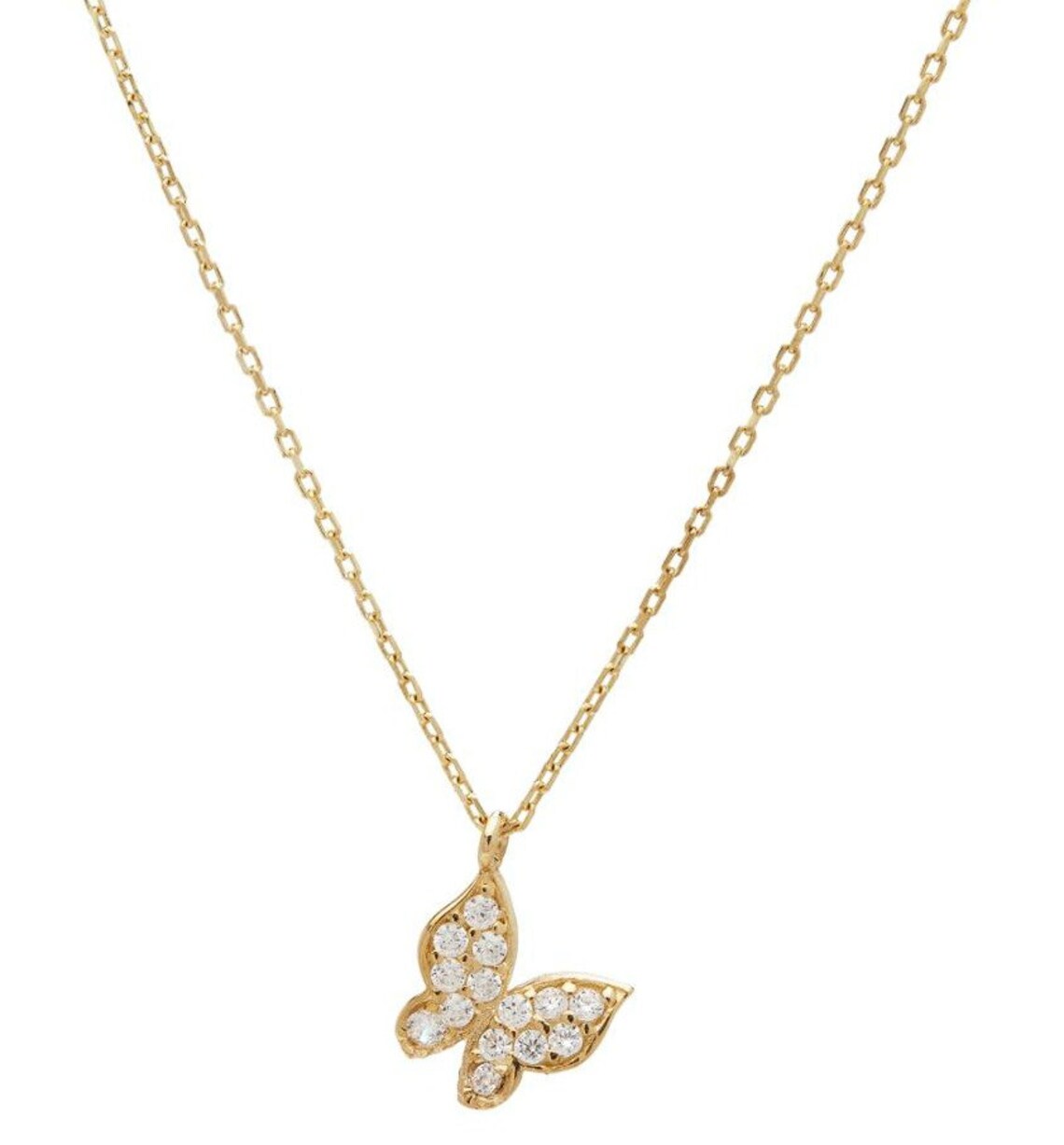 Butterfly Necklace 14K Solid Yellow Gold Butterfly Necklace Etsy