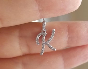 Diamond Initial Necklace,14K White Gold Diamond Letter Necklace, 0.35 Carat Natural Diamond Initial Pendant , Script Letter K Necklace