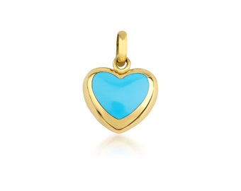 14K Yellow Gold Turquoise Puffed Heart Necklace, Turquoise Puffed Heart Pendant, Minimalist Heart Necklace, Turquoise Necklace, Heart Charm