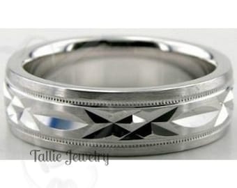 Mens Wedding Bands, Mens Wedding Rings, 6mm 10K 14K 18K Solid White Gold Wedding Bands, Rings for Men