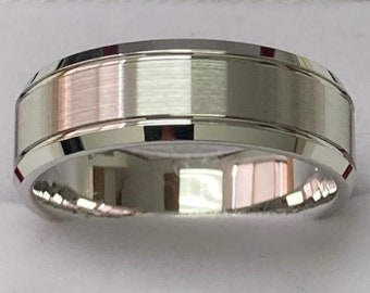 Platinum Mens Wedding Bands,  Platinum Mens Wedding Rings, 7mm Satn Finish Beveled Edge Platinum Wedding Bands, Comfort Fit, 950 Platinum