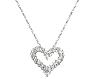 14K Solid White Gold Diamond Heart Necklace,0.60 Carat Natural Diamond Heart Necklace, Open Heart Necklace, Heart Pendant,Diamond Necklace