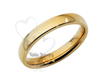 3mm 10K 14K 18K Solid Yellow Gold Wedding Band, Classic Plain Wedding Band for Men and Women, Polished dome Wedding Band Ring, Comfort Fit